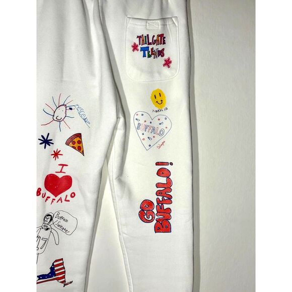 Tailgate Trends Go Buffalo Sweatpants Small White Graphic Joggers Burnside - Picture 3 of 7